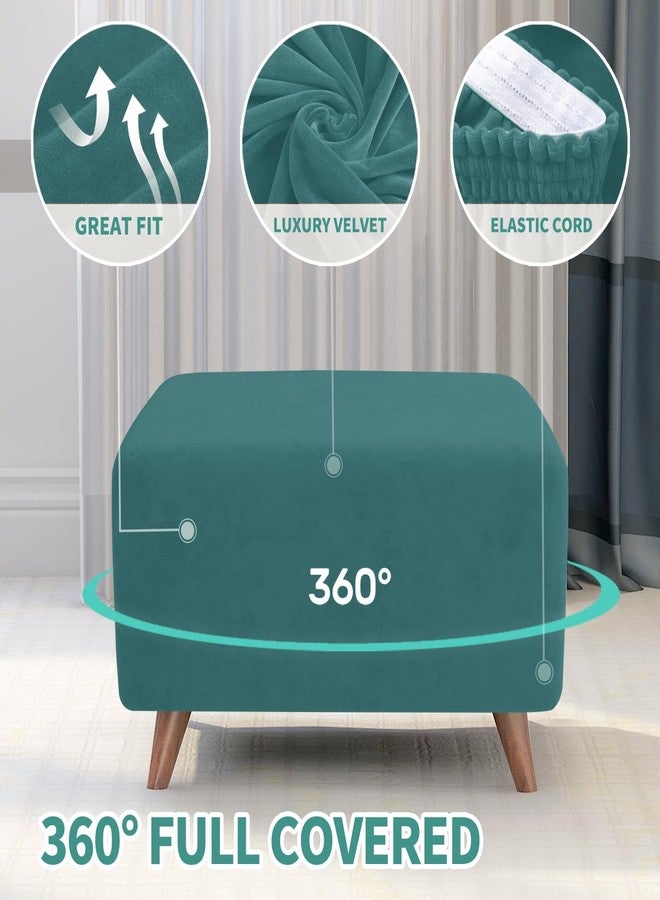 MAXIJIN Velvet Ottoman Slipcover Stretch Square Rectangle Footstool Slipcover Folding Storage Ottoman Covers for Living Room with Elastic Bottom (Ottoman Large, Peacock Blue) - Image 5